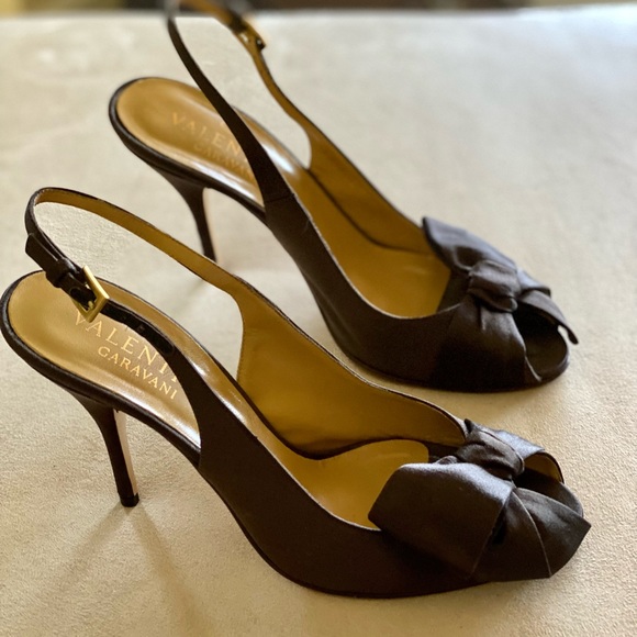 Valentino Garavani Shoes - Worn twice! Valentino Garavani sz 7.5 brown satin peep toe bow pumps.